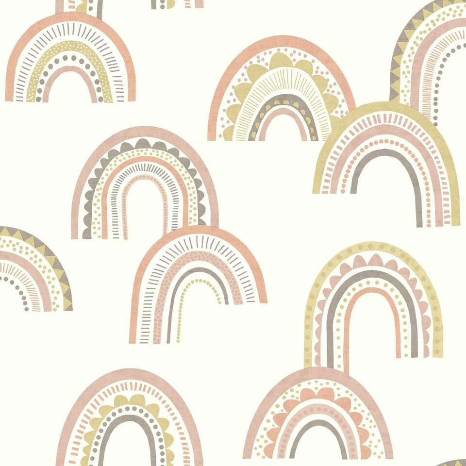 image 1 of Holden Décor Boho Rainbow Wallpaper - Blush/Orange - 10m x 53cm Pink