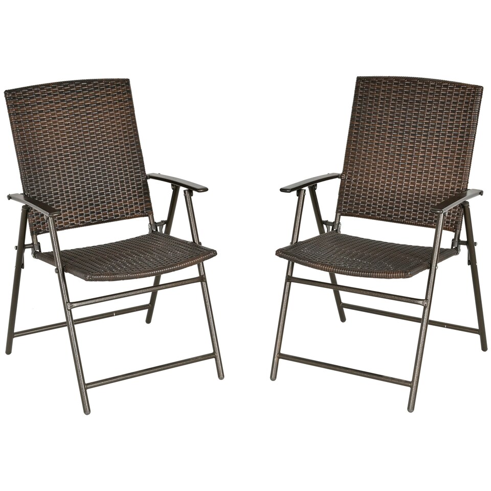 image 1 of Outsunny 2pcs Rattan Chair Foldable Garden Furniture w/ Armrest Brown