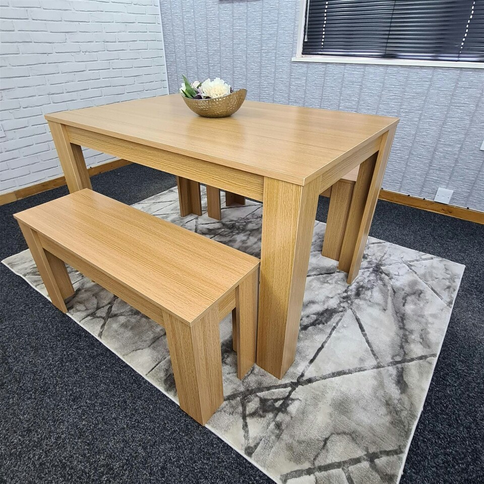 image 1 of Dining Table Set with 2 Benches Dining Room and Kitchen table set of 2 Grey