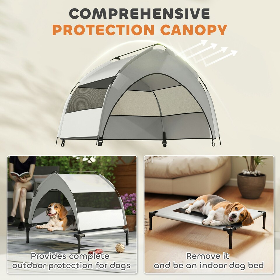 image 1 of PawHut Portable Elevated Dog Bed with Removable Canopy Grey | S