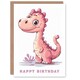 image 1 of Cute Pink Dinosaur Cartoon Kids Girl Boy Child Baby Birthday Card