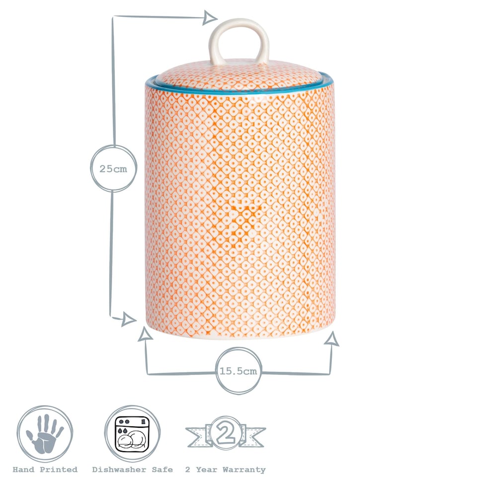 image 1 of Nicola Spring Hand-Printed Kitchen Canister - 15.5cm - Orange | Orange | Orange