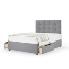 Neptune Spring Silver Plush Velvet 2 Drawer Divan Set And Pearl Headboard Double