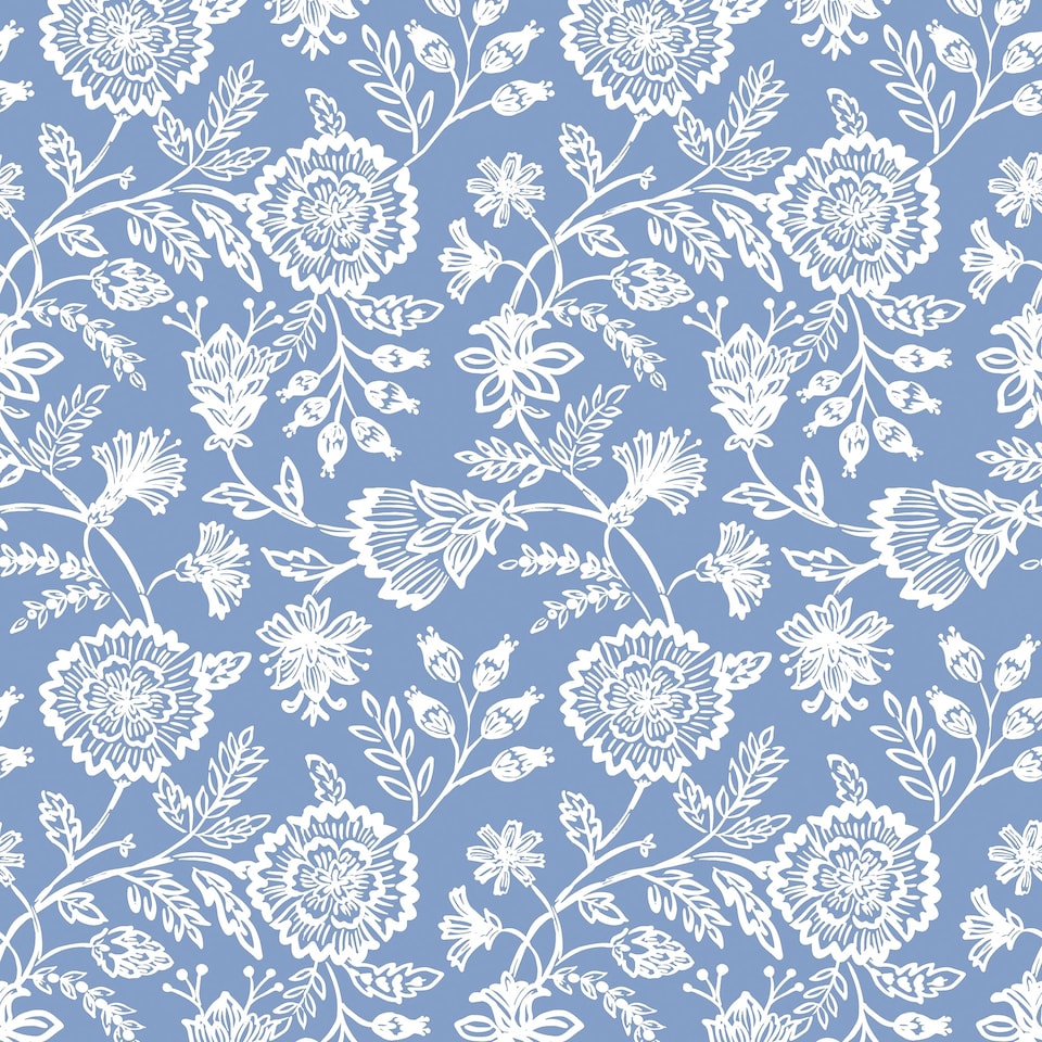 image 1 of Country Floral Wallpaper in Cornflower Blue | Blue | Cornflower Blue