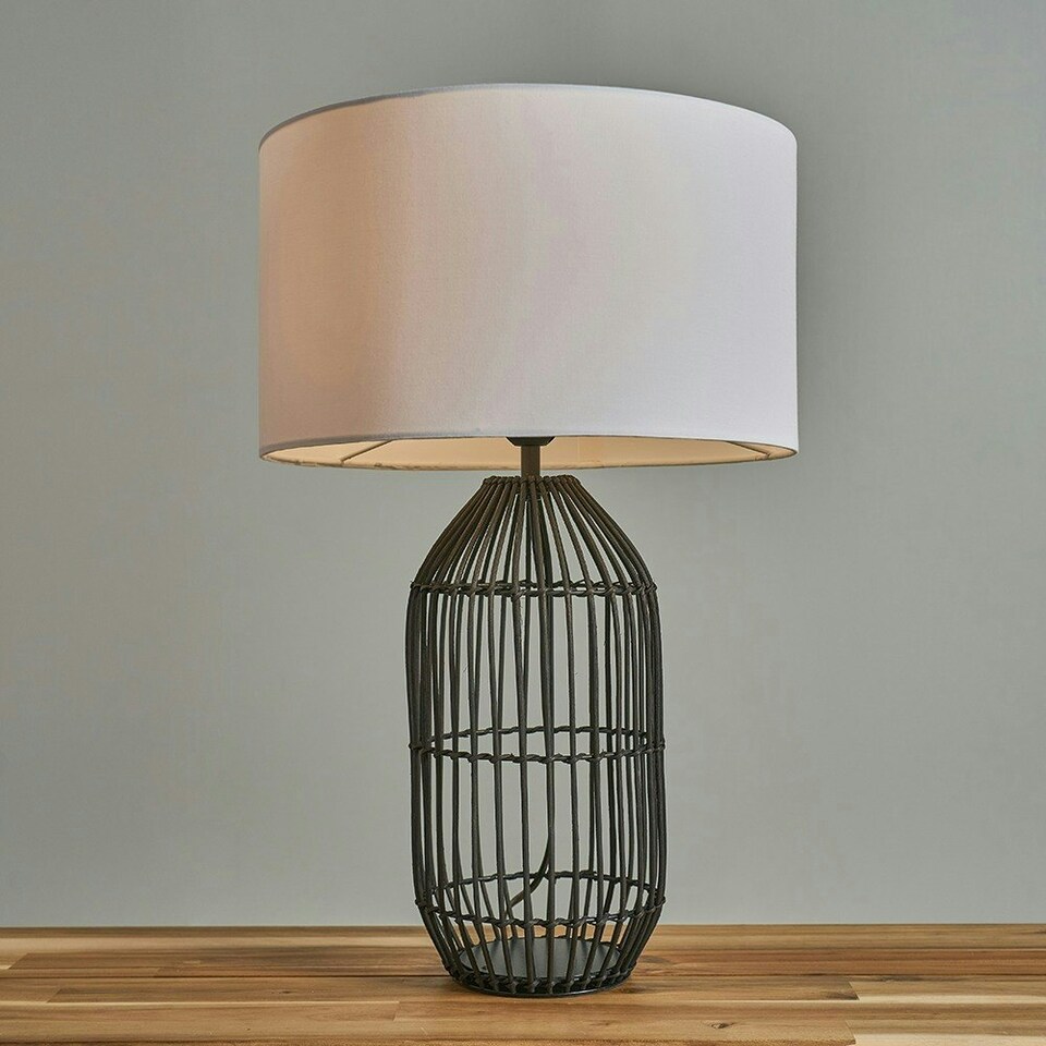 image 1 of ValueLights Hollins Painted Black Table Lamp with Medium White Drum Shade and LED Bulb