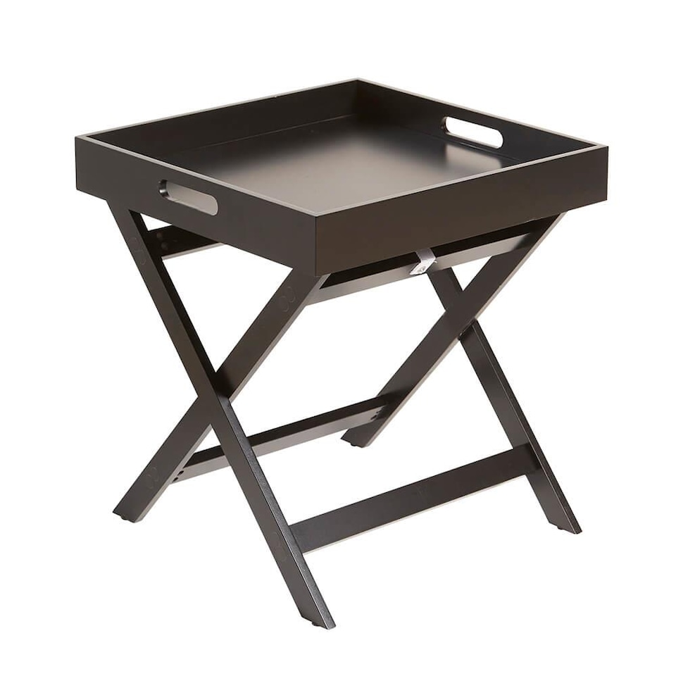 image 1 of Folding Butlers Side Table Portable Wooden Food Serving Tray | Black