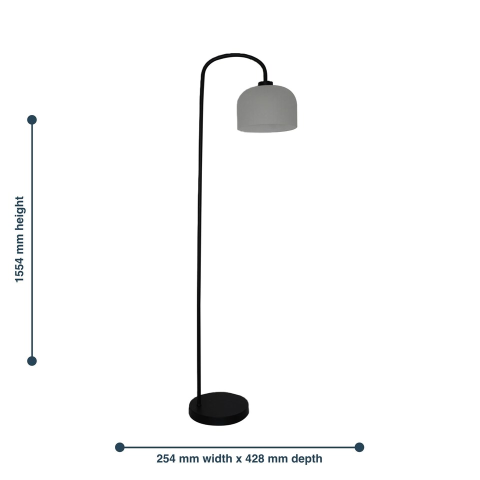 image 1 of Francine - Black Arched Floor Lamp with Frosted Glass Shade Black | White
