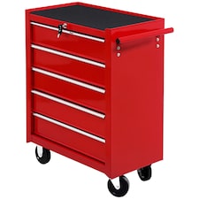 HOMCOM 5 Drawer Tool Box, Lockable Steel Tool Chest on Wheels, Rolling Chest Cabinet with 5 Drawers and Handle for Workshop, Garage, Red | Red | 1