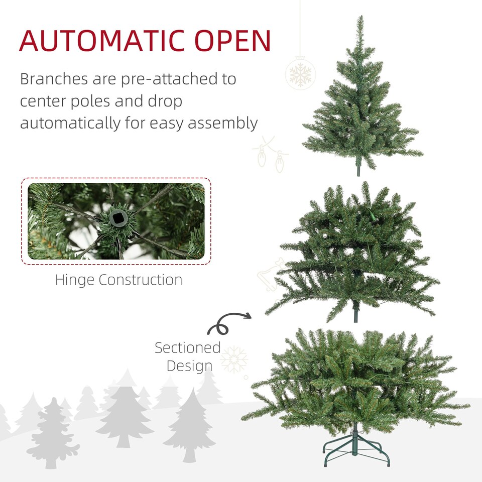 image 1 of HOMCOM 6ft Artificial Christmas Tree with Warm White LED Light, Metal Base