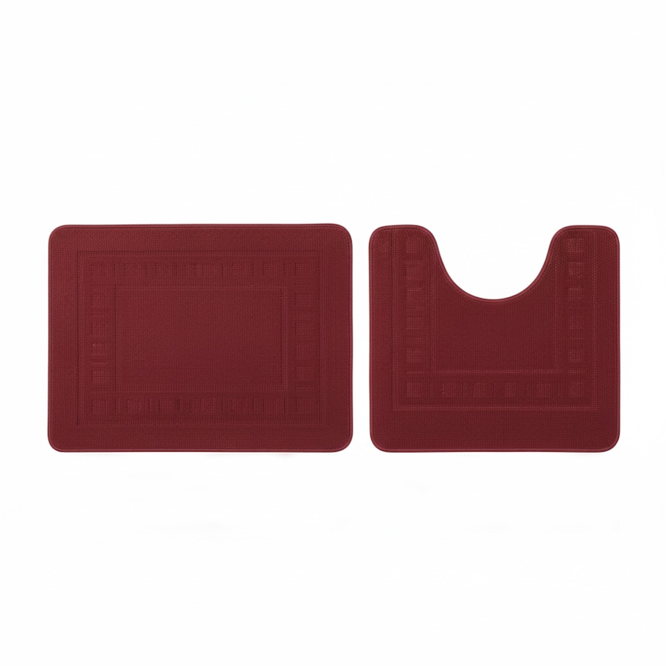 image 1 of 2 Piece Box Design Bath Mat Set Soft Absorbent Non-Slip Bathroom Mats | Purple | Wine