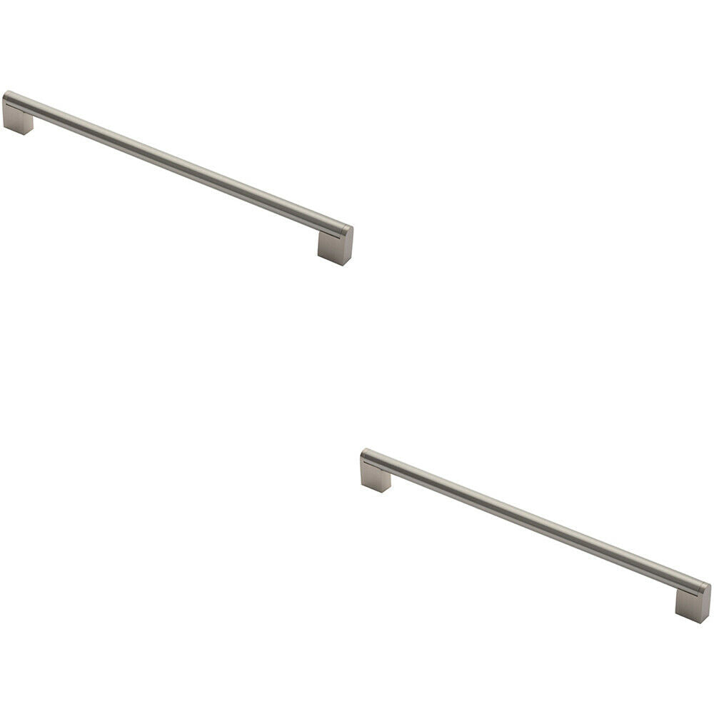 Loops 2x Round Bar Pull Handle 360 x 14mm 320mm Fixing Centres Satin Nickel & Steel in Metallics