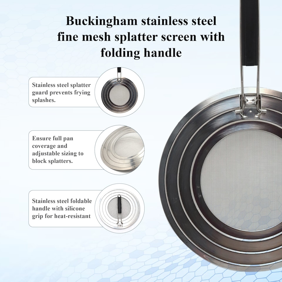 image 1 of Buckingham Stainless Steel Fine Mesh Multi-Pan Splatter Screen with Folding Handle 30 cm