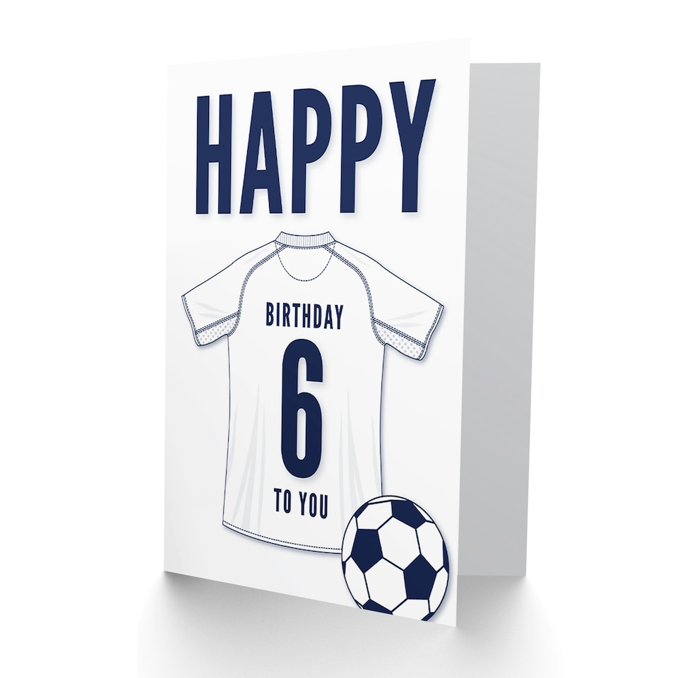 image 1 of Football Strip Kit White Jersey Top Age 6 Year Old Child Kids 6th Birthday Card