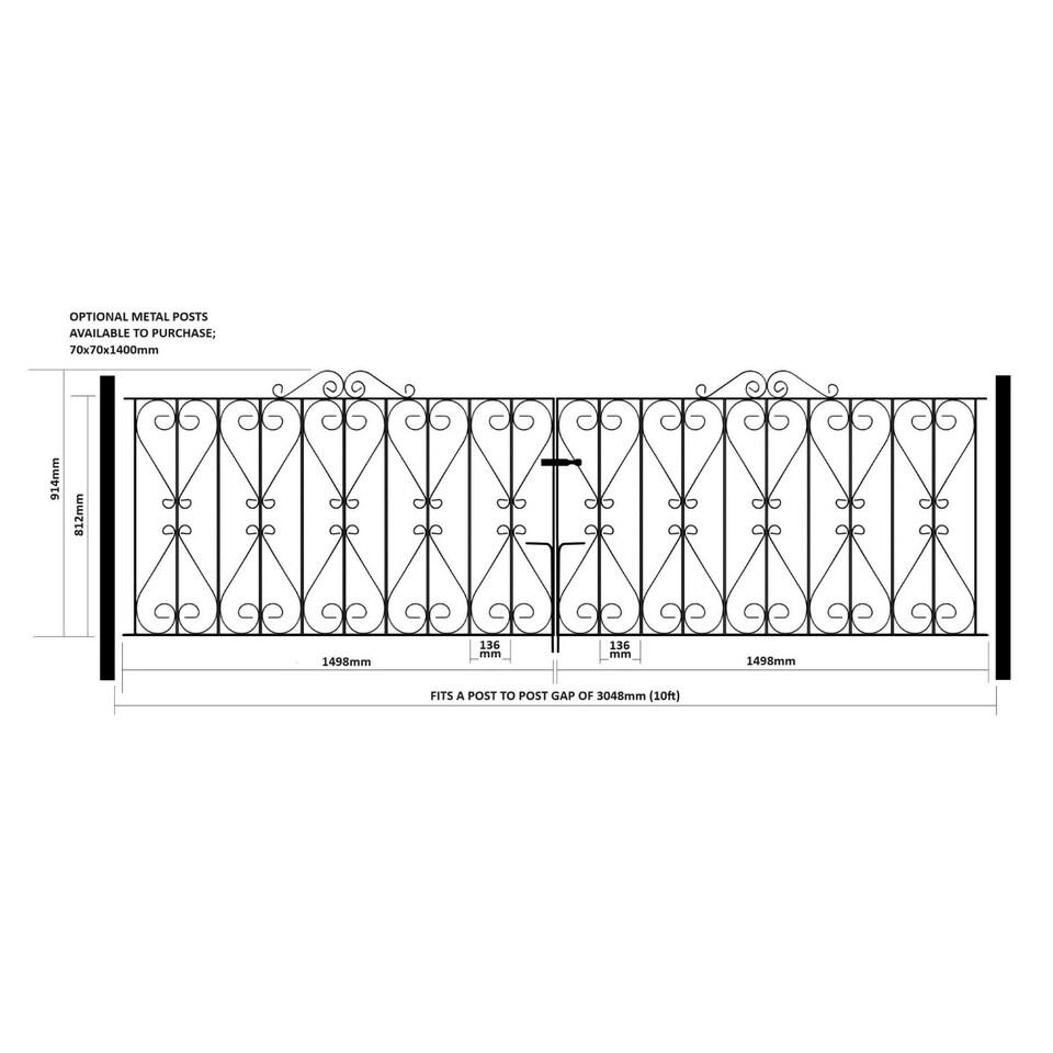 image 1 of Regent Scroll Double Driveway Gate - Solid Steel - Fits Gap of 3048 mm x 914 mm High - Electro Galvanised/Black Powder Coated | Black | 1