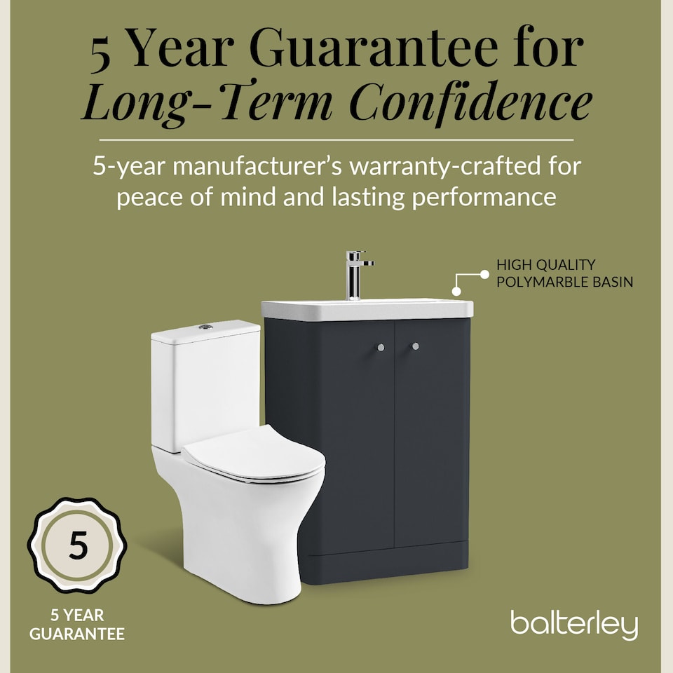 image 1 of Floor 2 Door Bathroom Vanity Unit, Tap & Toilet Pack, Dark Grey, 579mm | Grey | Satin Soft Black