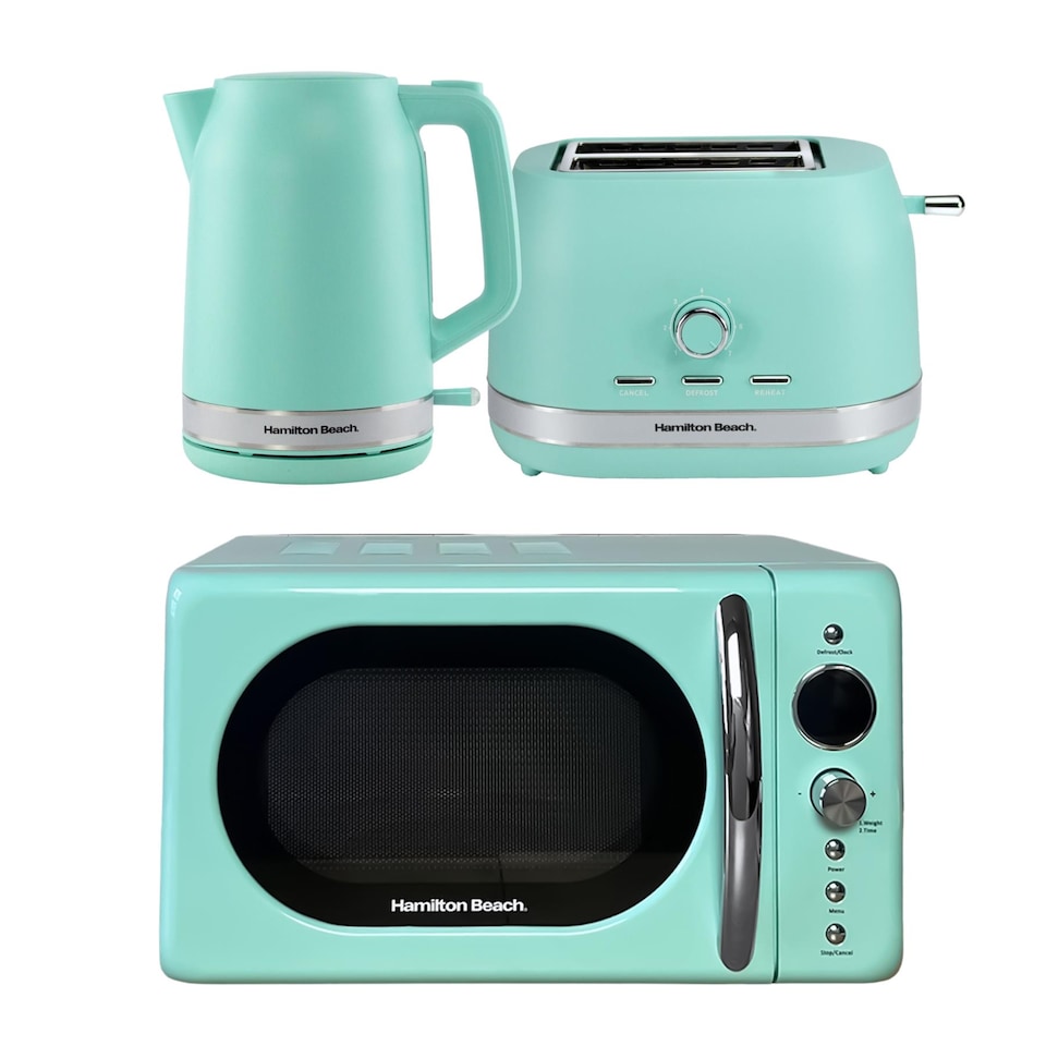 image 1 of Hamilton Beach Ella Mint Kettle, Toaster & Microwave Set