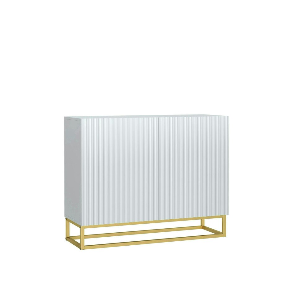 image 1 of White Sideboard 100cm Fluted Doors Gold Frame Modern Storage Cabinet