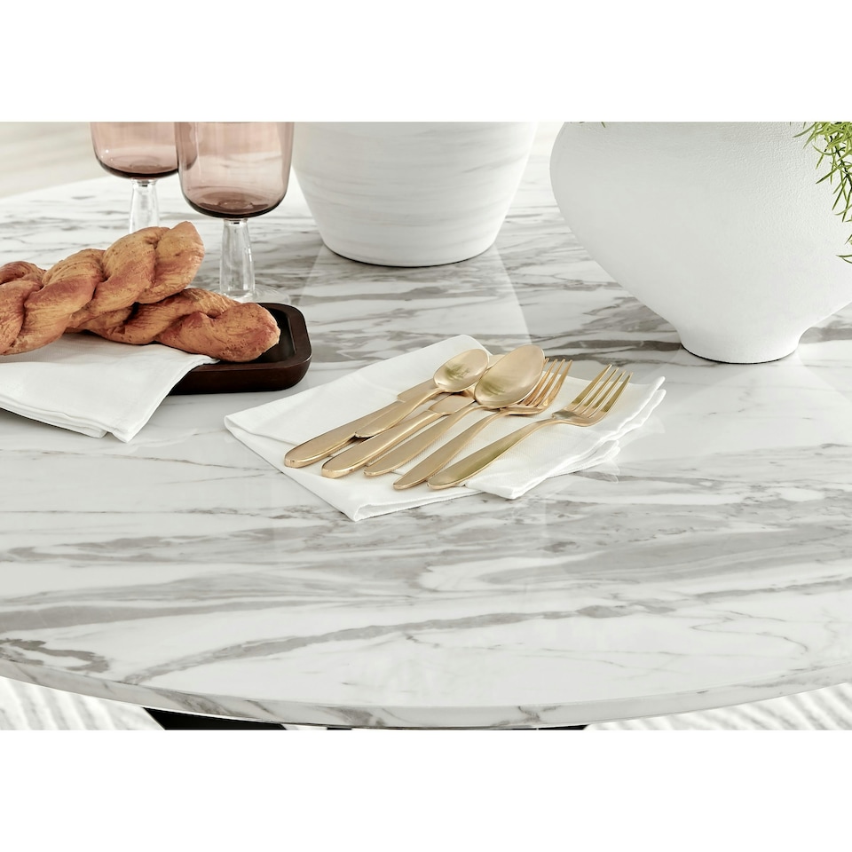 image 1 of Furniturebox Novara 100cm White Marble Effect Black Leg Table
