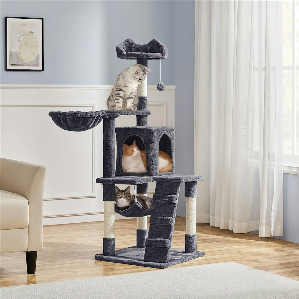image 1 of Yaheetech 136.5 cm Tall Multilevel Cat Tree Condo Dark Grey