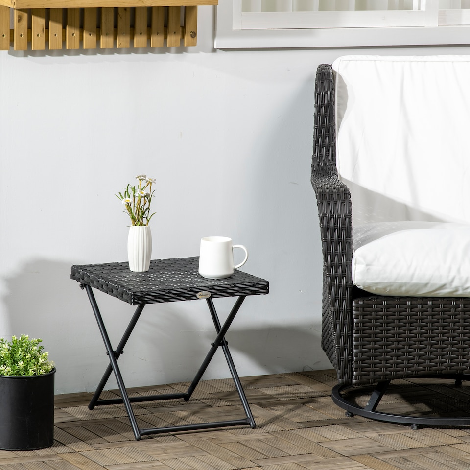 image 1 of Outsunny Folding Square Rattan Coffee Table w/ Steel Frame Bistro Garden Black