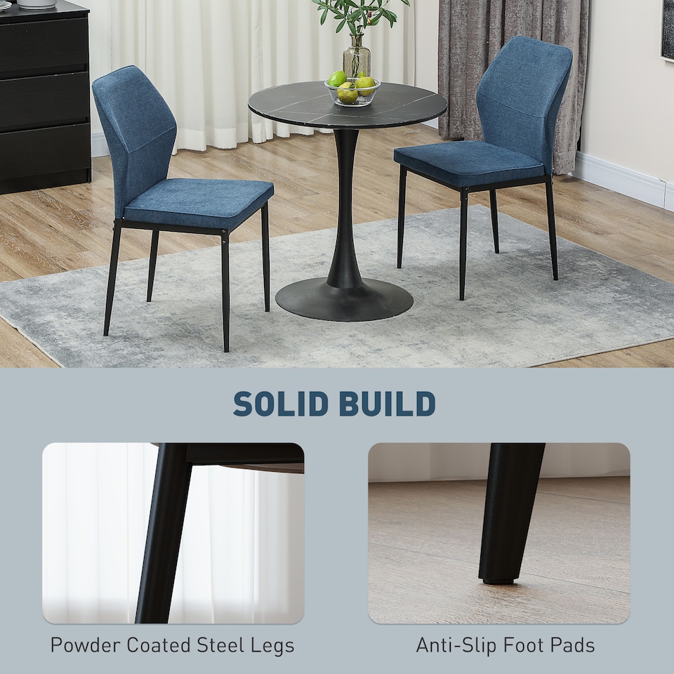 image 1 of HOMCOM Velvet Dining Chairs Set of 2, Modern Armless Upholstered Kitchen Chairs with Metal Legs, Curved Back and Padded Seat, for Dining Room, Bedroom, Living Room, Blue | Blue