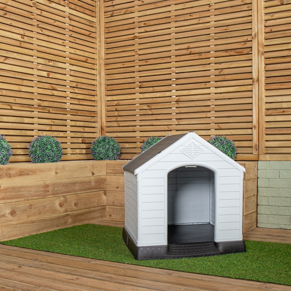 image 1 of 82 x 76cm Samuel Alexander Small Outdoor Plastic Dog House with Raised Bed | Grey | Grey