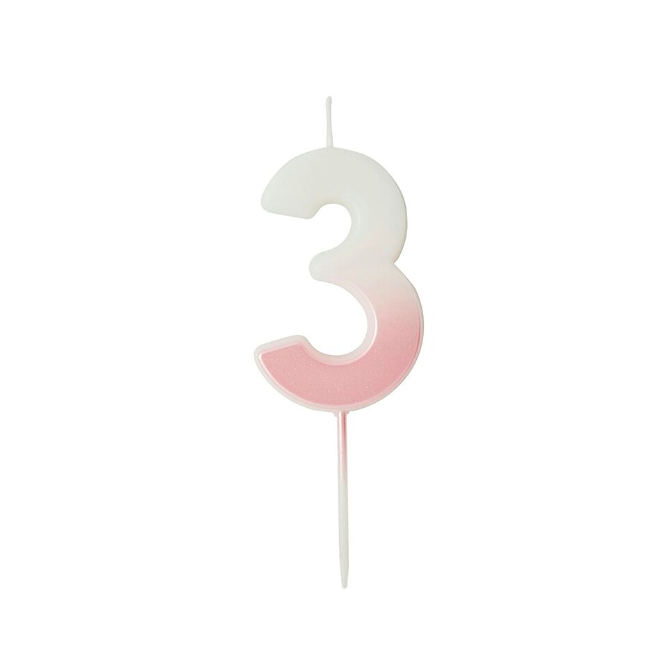 image 1 of Pink Ombre Number '3' Celebration Candle