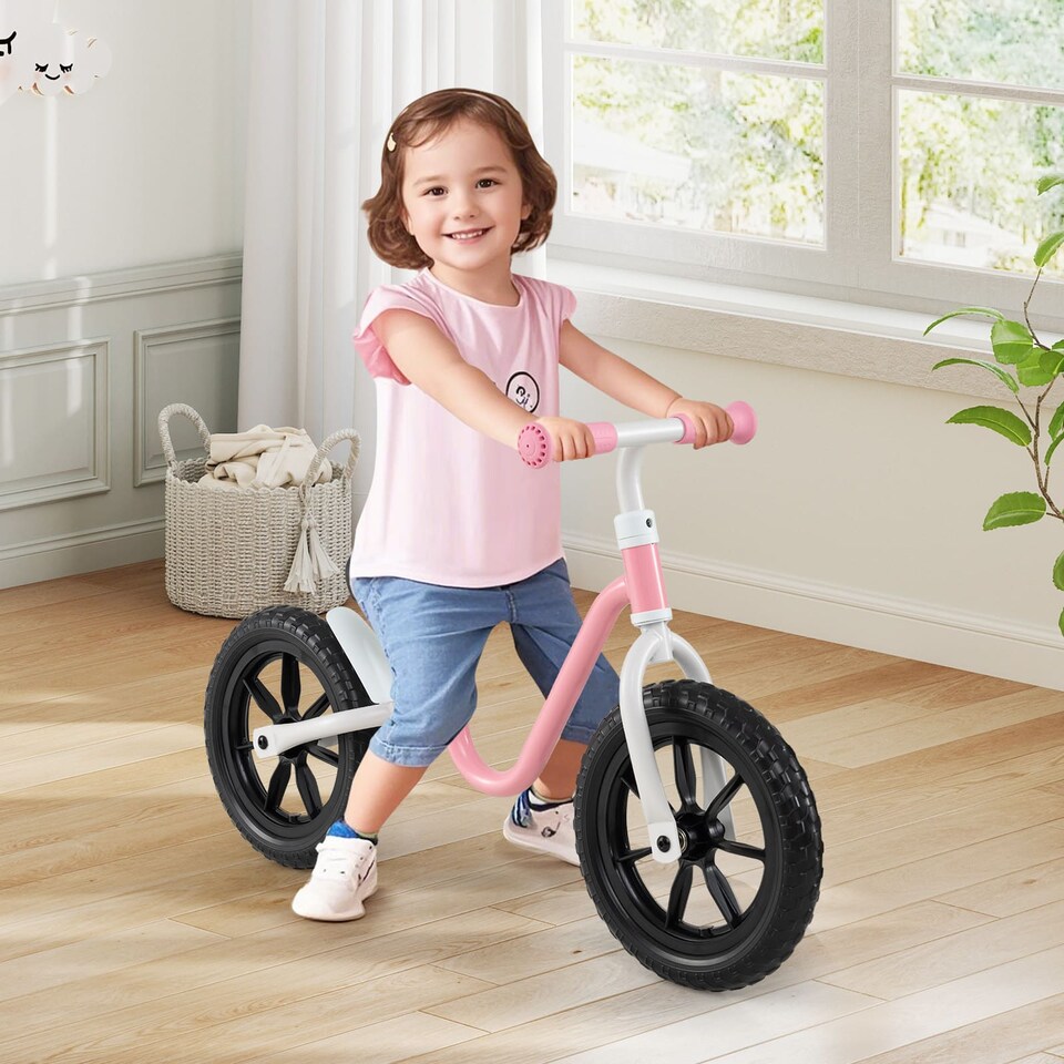 image 1 of COSTWAY 12” Balance Bike No Pedal Training Bicycle w/Adjustable Handle-Pink