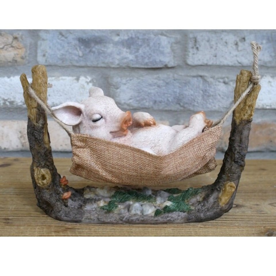 image 1 of Gifts Direct 2 U Swinging Pig in Hammock Figurine Ornament Brown