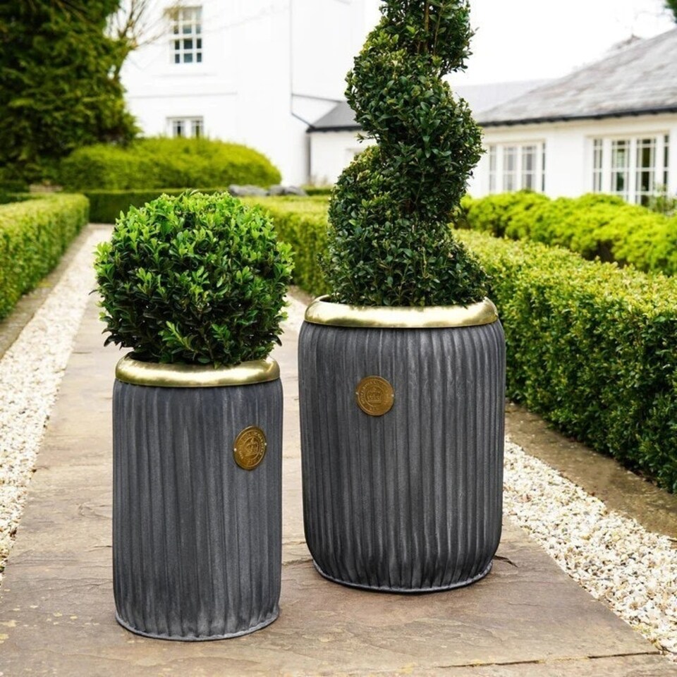 image 1 of Kew Round Antique Lead Richmond Large Planter - Ceramic - L35 x W35 x H44 cm - Grey Grey