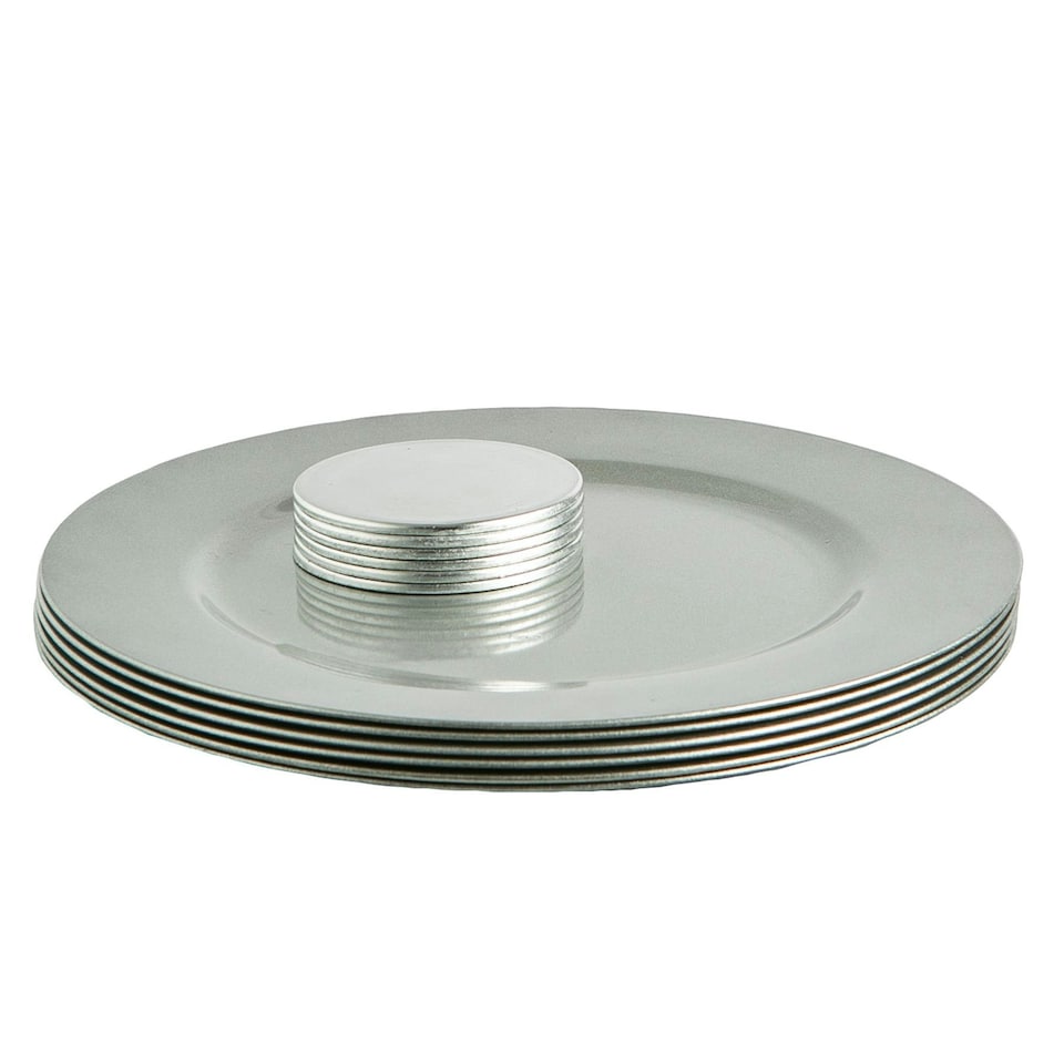 image 1 of Argon Tableware 12 Piece Metallic Charger Plates Set - Silver Grey