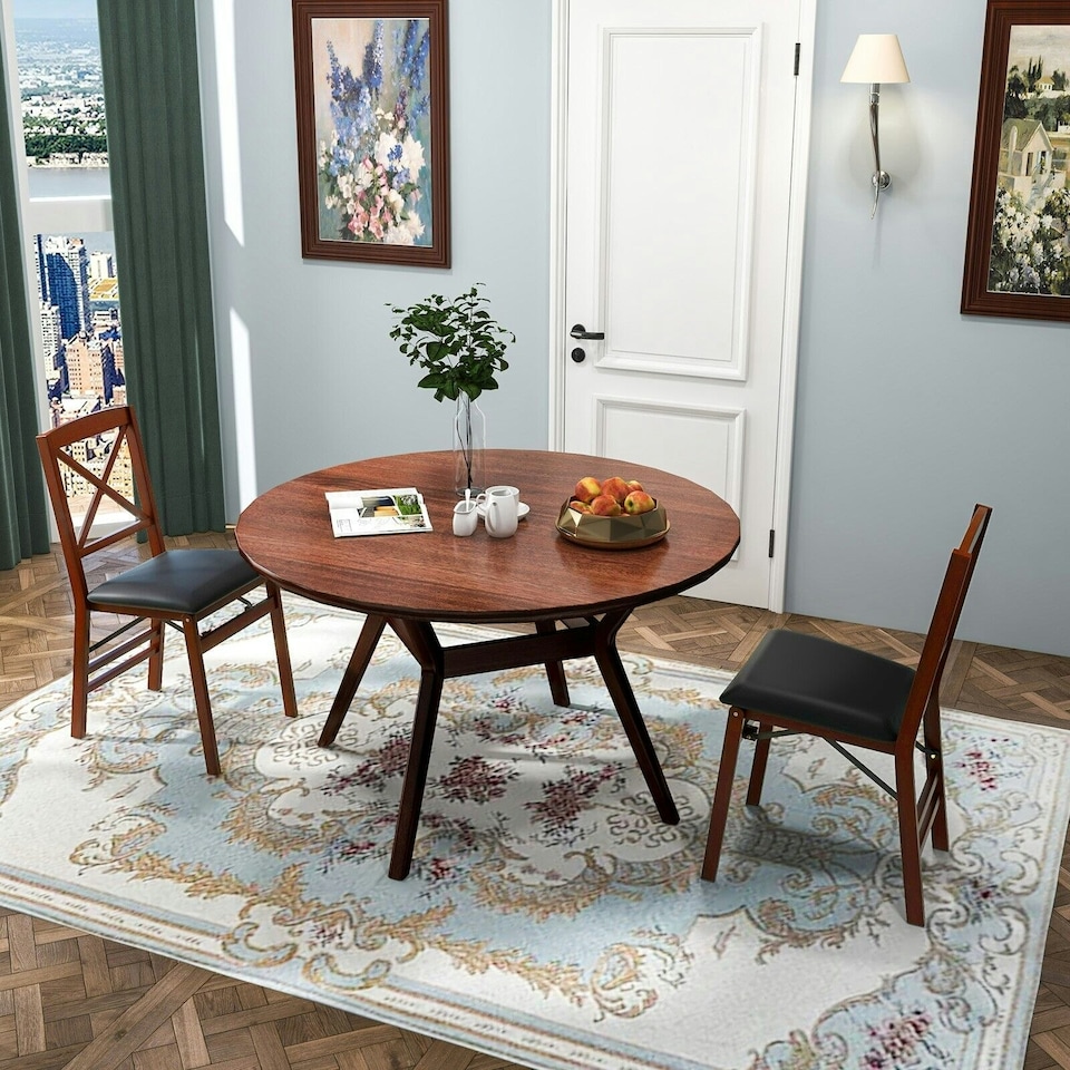image 1 of COSTWAY Set of 2 Folding Chair Padded Kitchen Dining Seat Brown