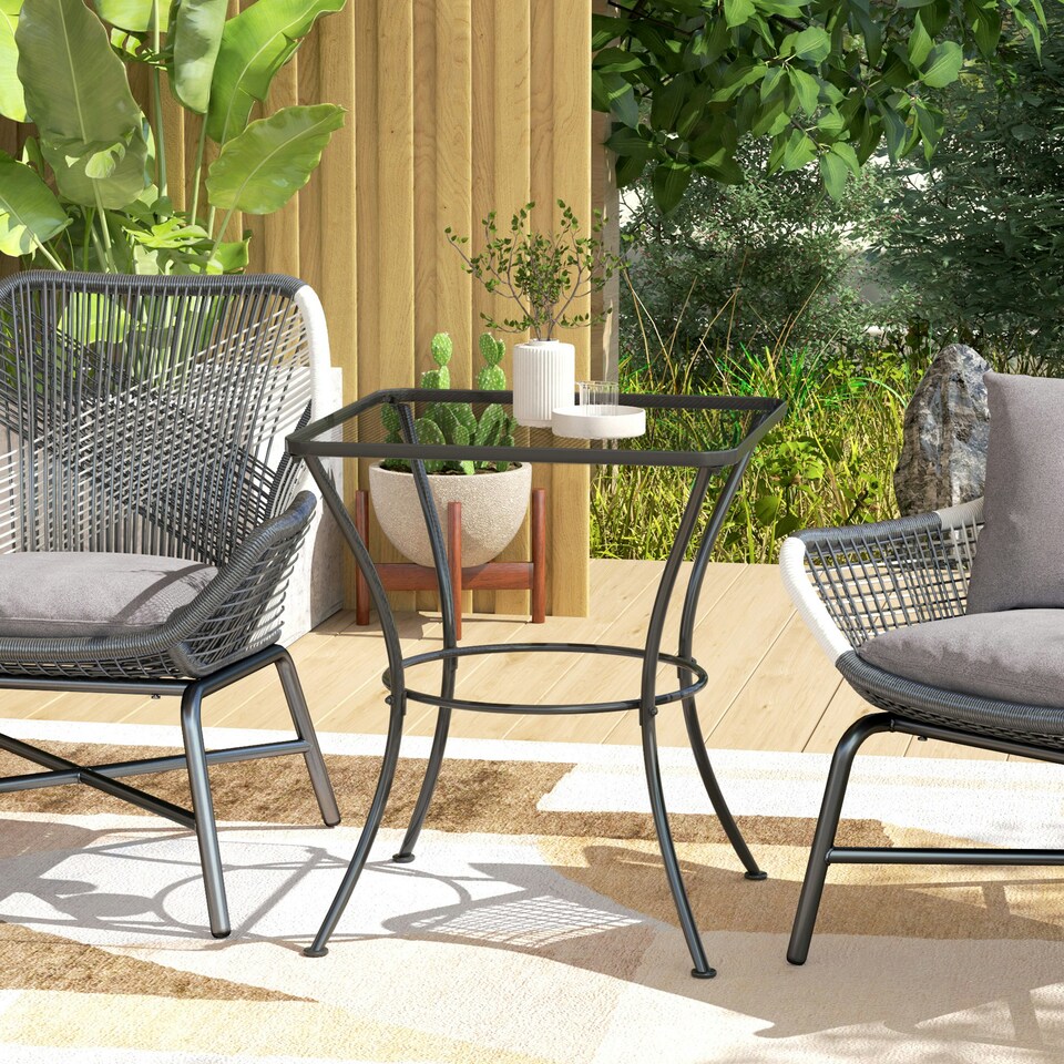 image 1 of Outsunny 60 cm Square Metal table Outdoor Bistro Table Coffee Desk, Black