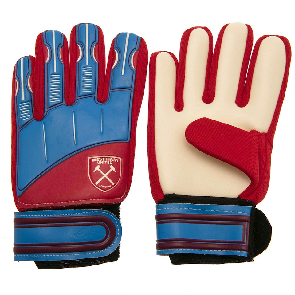 image 1 of West Ham United FC Childrens/Kids Delta Crest Goalkeeper Gloves - Claret Red/Navy - 79mm - 86mm