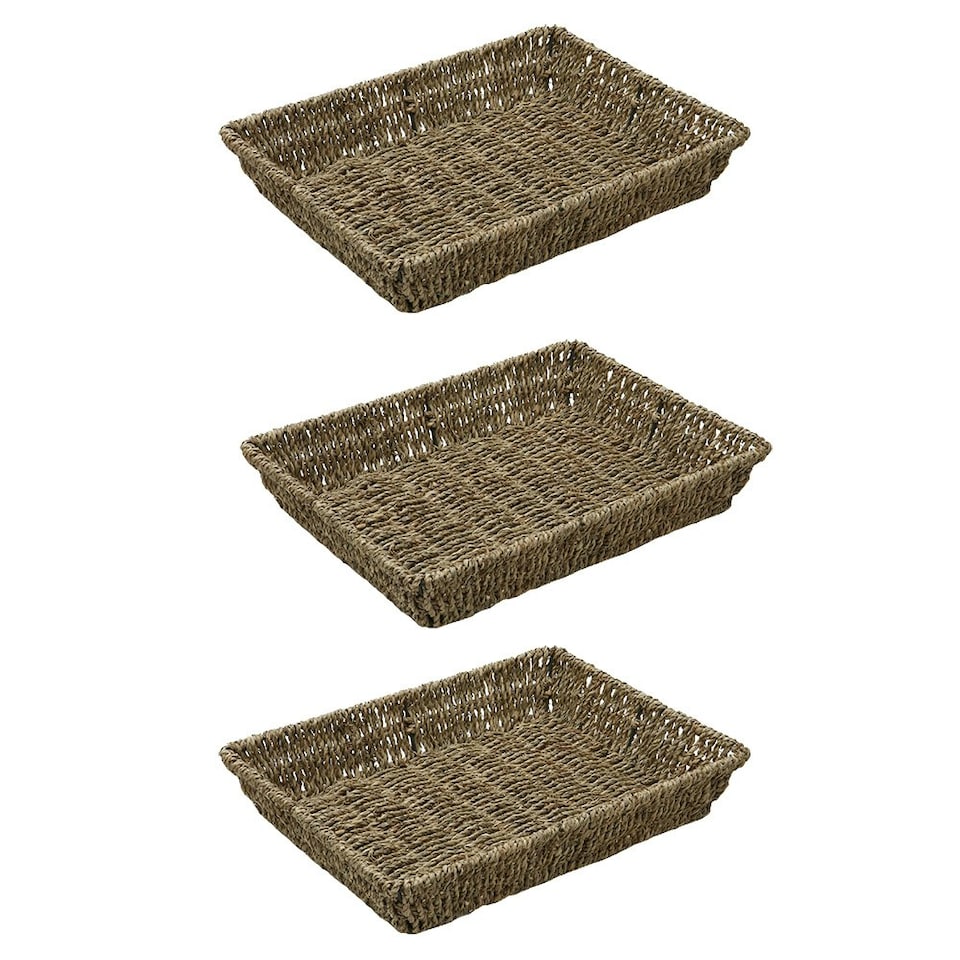 image 1 of JVL Hand Woven Seagrass Rectangular Storage Tray, Capacity:4L, Set of 3 | Multi