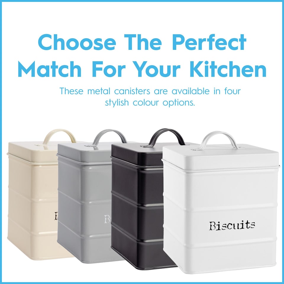 image 1 of Harbour Housewares Metal Kitchen Canister Set - 5pc Vintage Retro Food Storage Canister Caddy Container Bread Bin | Cream | Cream