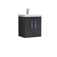 Balterley Modern Bathroom 2 Soft Close Door Wall Hung Vanity Unit & Rectangular Mid-Edge Basin | Grey | Soft Black