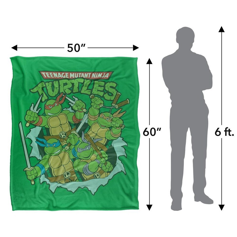 image 1 of TMNT Group Retro Silky Supersoft Blanket | Multi | Multicoloured | 152cm x 127cm | 1
