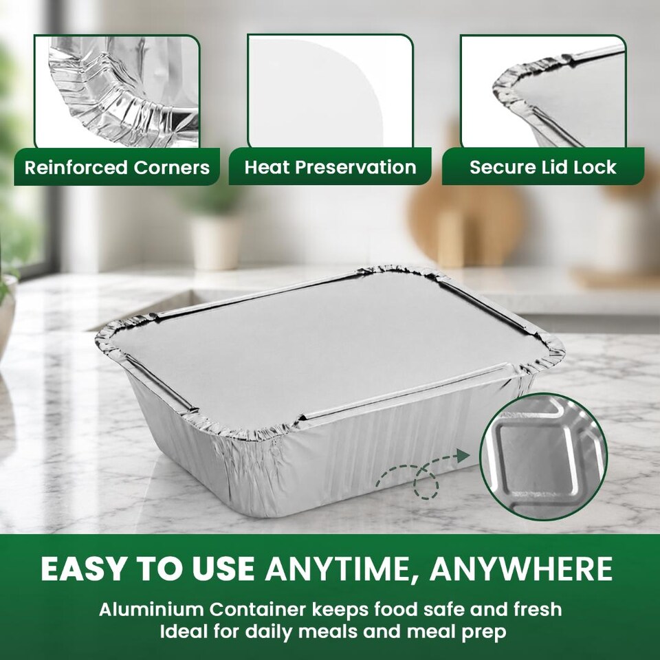 image 1 of ECONX No.1 Aluminium Foil Food Container With Lids Takeaway Food Storage Boxes Pack of 200