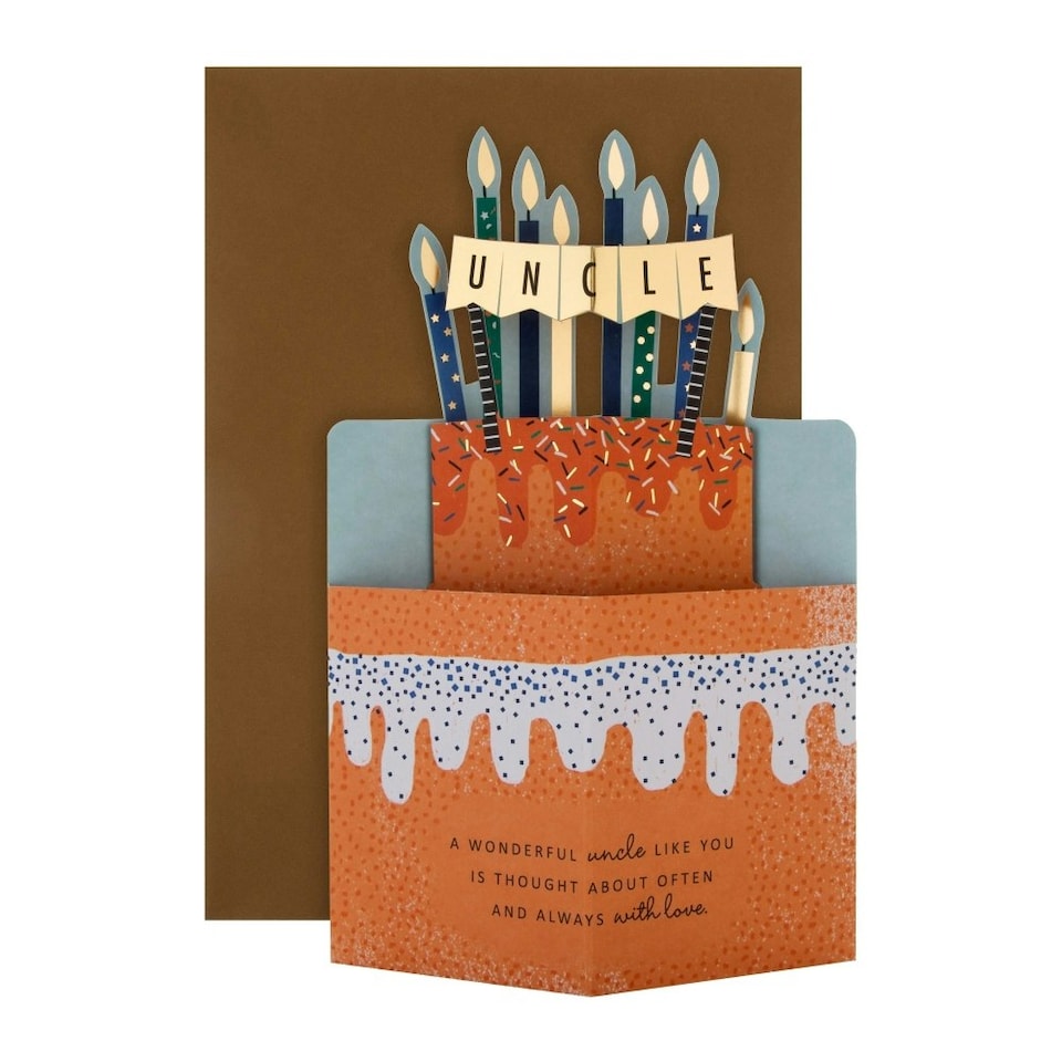 image 1 of 3D Orange Cake and Candles Design Uncle Birthday Card