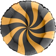 Gold & Black Candy Swirl Round Foil Helium Balloon 46cm / 18 in