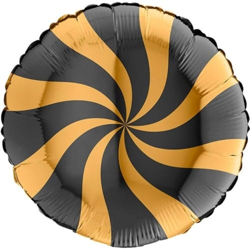 Gold & Black Candy Swirl Round Foil Helium Balloon 46cm / 18 in