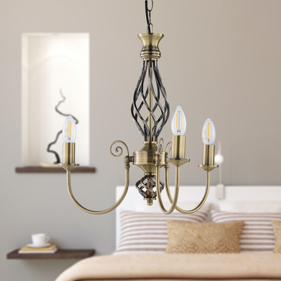 image 1 of Barley Twist - Antique Brass 3 Light Pendant | Bronze | 1