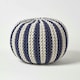image 1 of Homescapes Navy and White Knitted Pouffe Striped Footstool - 40 x 50 cm