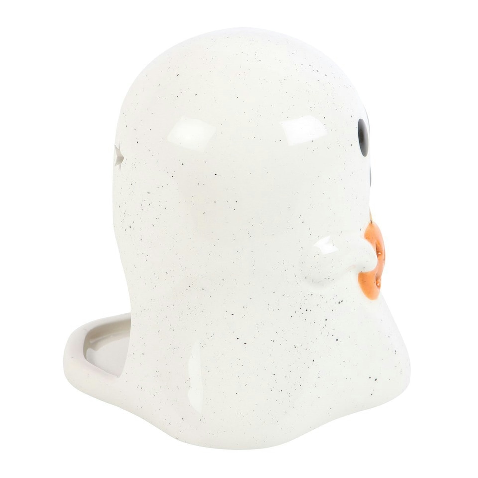 image 1 of Ghost Shaped Tealight Holder With Pumpkin