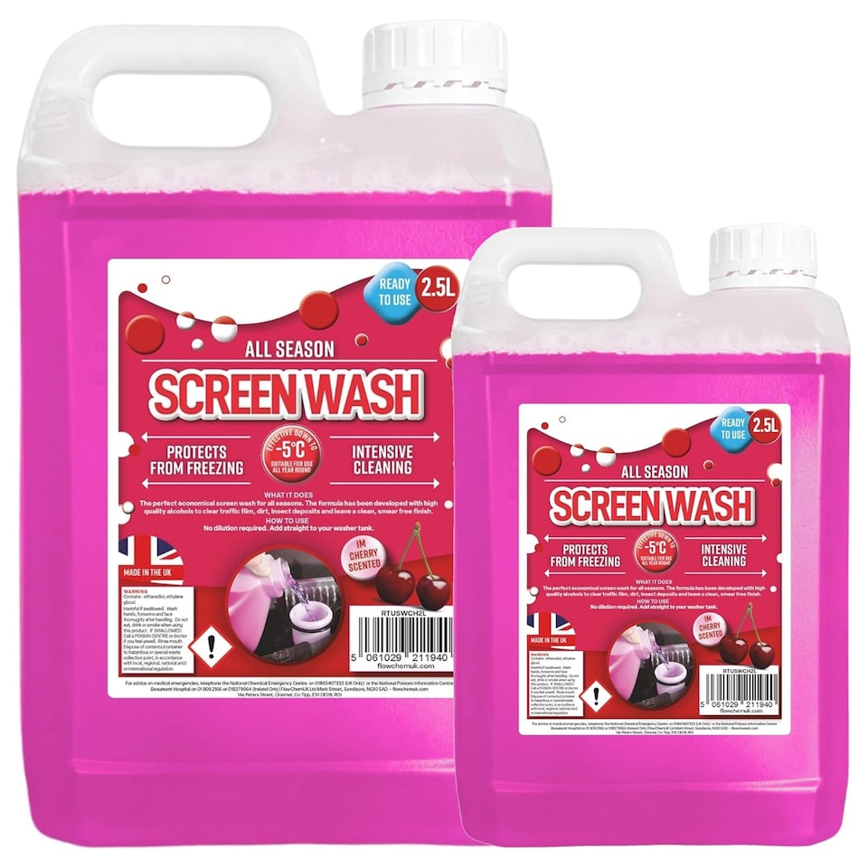 image 1 of 2 x 2.5L Cherry Scent All Season Screenwash Effective Protects From Freezing