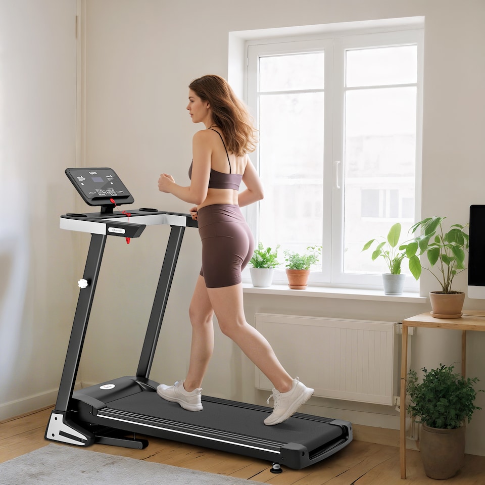 image 1 of HOMCOM 2HP Motorised Treadmill Folding Frame with Wheels Preset Programs