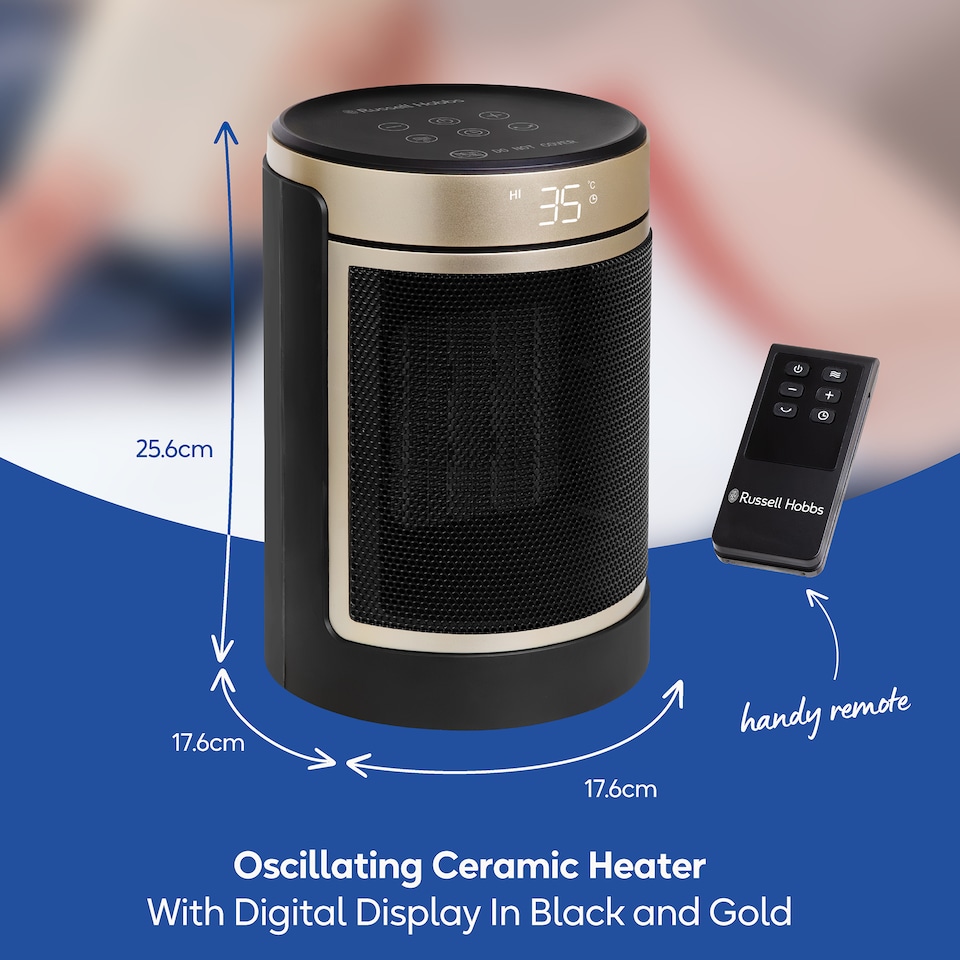 image 1 of Russell Hobbs RHCH2002G Space Heater in Black & Gold Round 1500W Portable Electric Heater