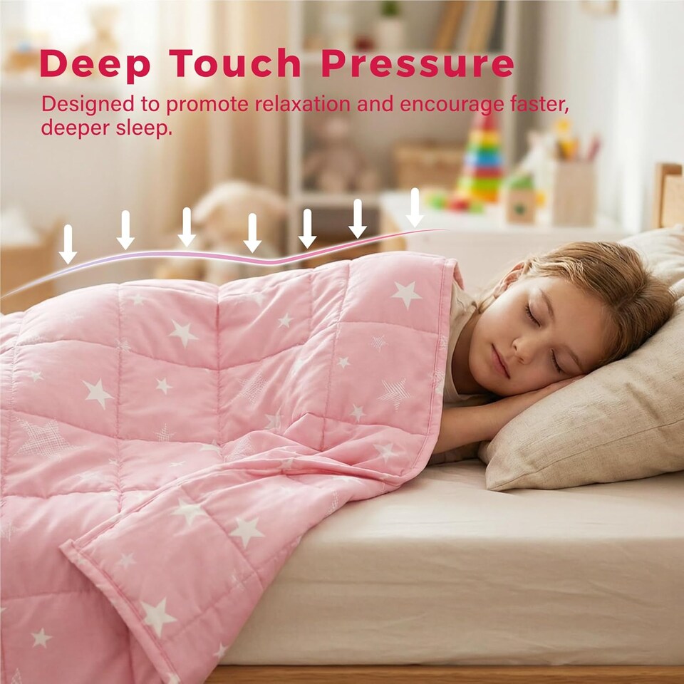 image 1 of Weighted Blanket Fluffy Quilted Pocket Throw with Non-Toxic Glass Beads Insomnia - Star Theme (Pastel Pink) | Multi