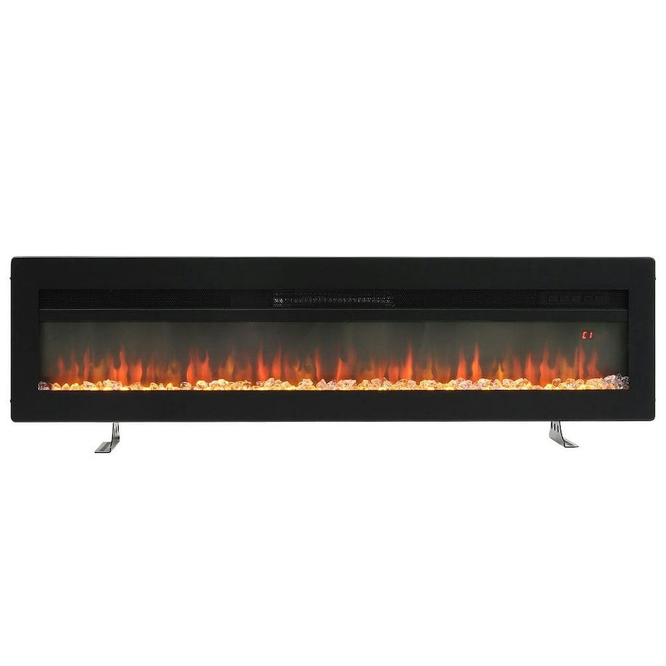 image 1 of Living and Home 60 Inch Electric Fireplace -Recessed/Wall Mounted/Freestanding, with Remote,1500W,Black